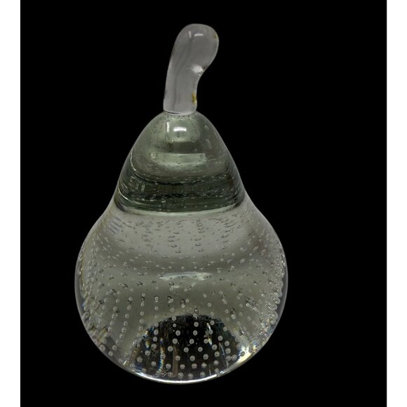 VTG Clear Art Glass Pear Paperweight Bullicante Controlled Bubbles Bolle Studio - Picture 2 of 8